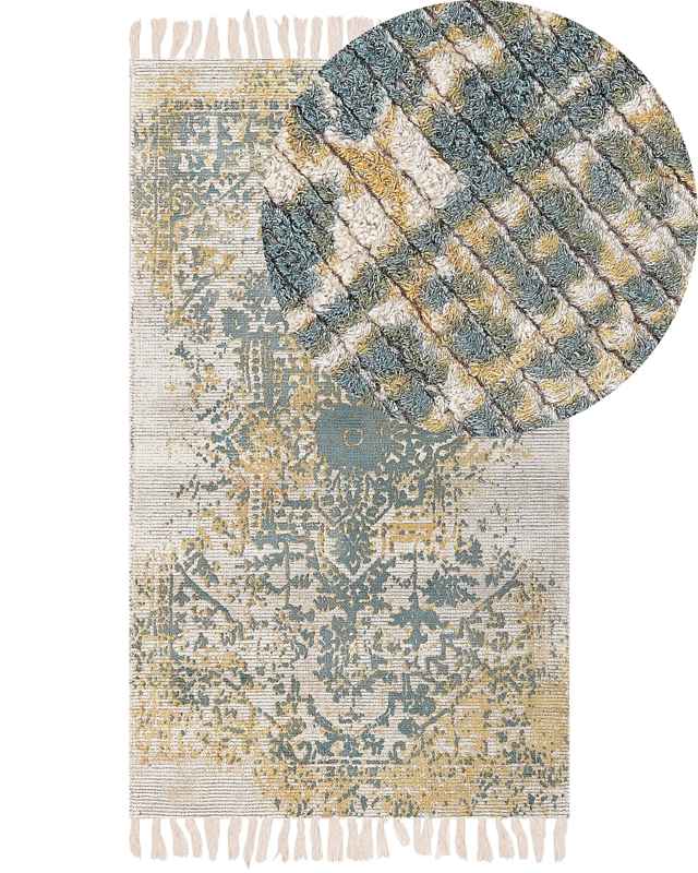 Viscose Area Rug Yellow and Green 80 x 150 cm Oriental Distressed Living Room Bedroom Beliani