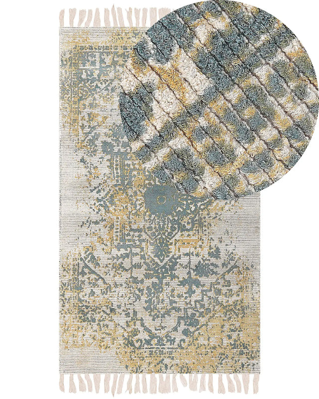 Viscose Area Rug Yellow and Green 80 x 150 cm Oriental Distressed Living Room Bedroom Beliani