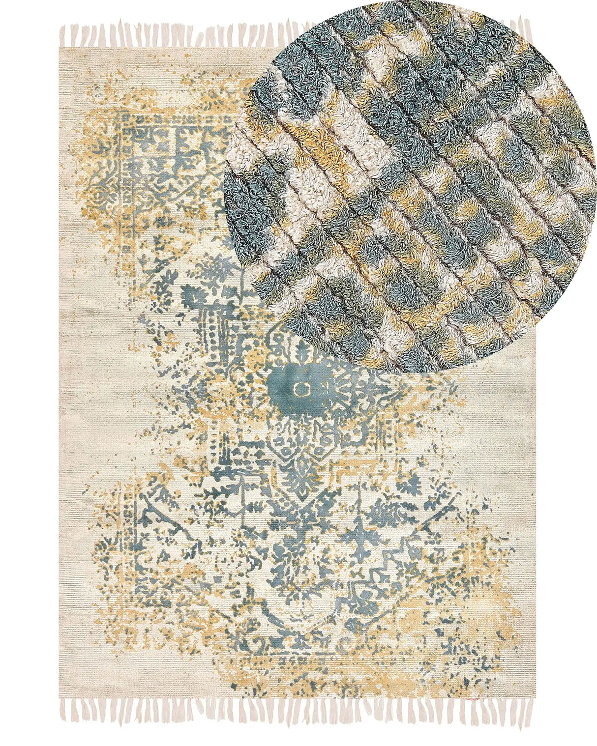 Viscose Area Rug Yellow and Green 140 x 200 cm Oriental Distressed Living Room Bedroom Beliani
