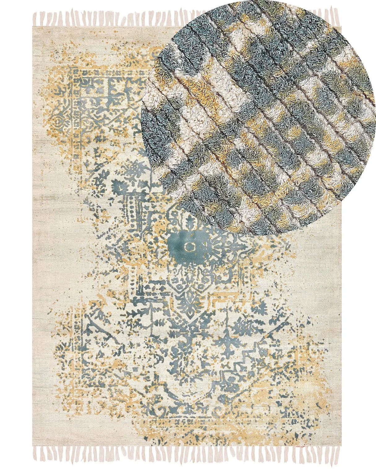 Viscose Area Rug Yellow and Green 160 x 230 cm Oriental Distressed Living Room Bedroom Beliani