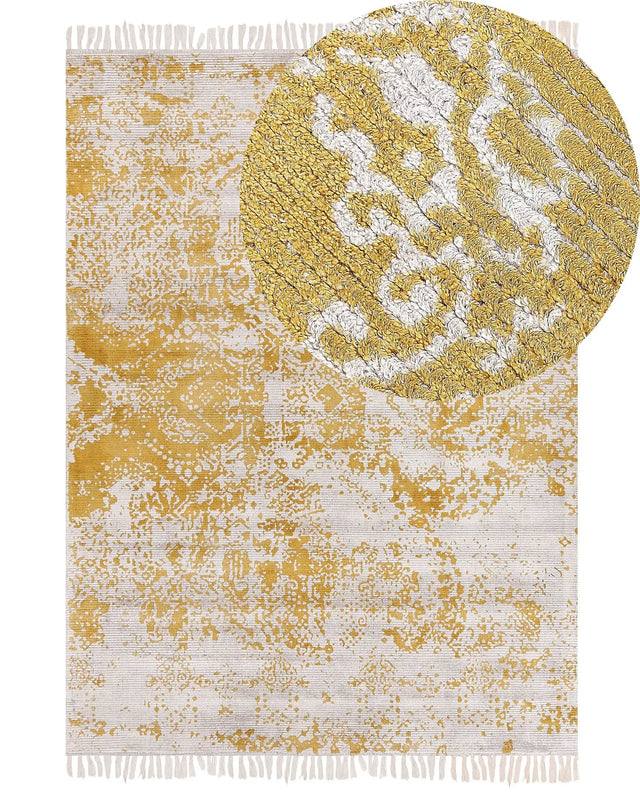 Viscose Area Rug Yellow Beige 140 x 200 cm Oriental Distressed Living Room Bedroom Beliani