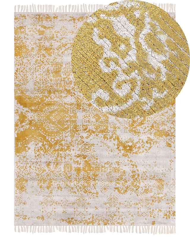 Viscose Area Rug Yellow Beige 160 x 230 cm Oriental Distressed Living Room Bedroom Beliani