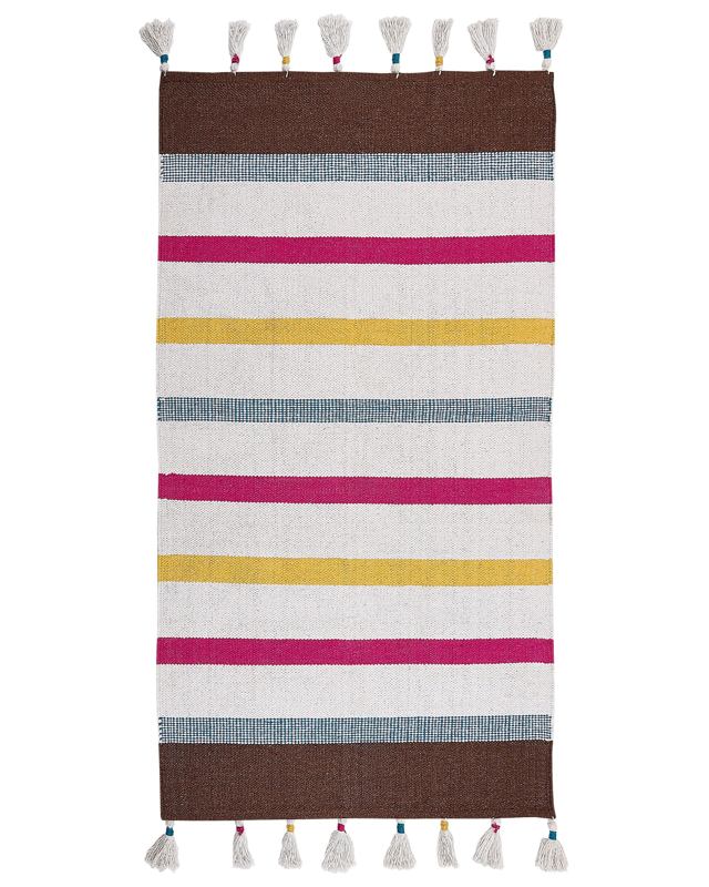 Area Rag Rug Multicolour Stripes Cotton 80 x 150 cm Rectangular Hand Woven Beliani