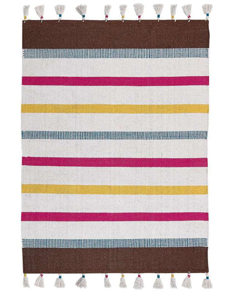 Area Rag Rug Multicolour Stripes Cotton 140 x 200 cm Rectangular Hand Woven Beliani