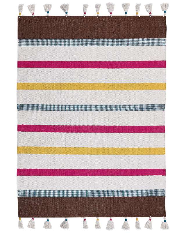 Area Rag Rug Multicolour Stripes Cotton 140 x 200 cm Rectangular Hand Woven Beliani