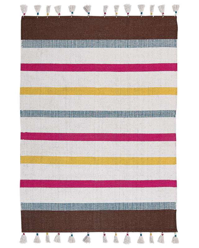 Area Rag Rug Multicolour Stripes Cotton 160 x 230 cm Rectangular Hand Woven Beliani