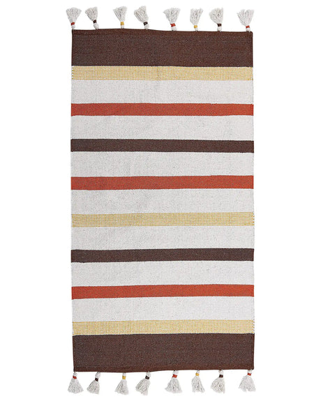 Area Rag Rug Brown and Beige Stripes Cotton 80 x 150 cm Rectangular Hand Woven Beliani