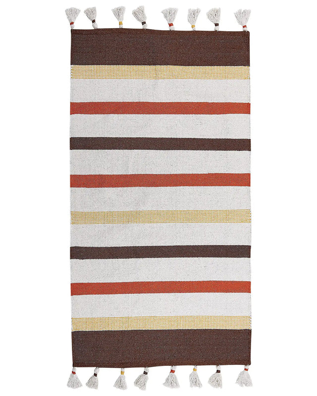 Area Rag Rug Brown and Beige Stripes Cotton 80 x 150 cm Rectangular Hand Woven Beliani