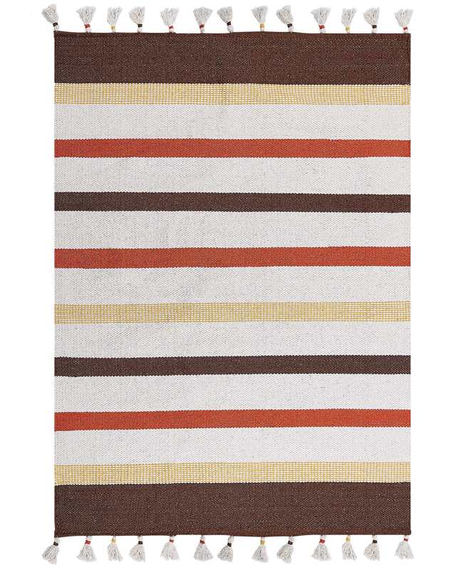 Area Rag Rug Brown and Beige Stripes Cotton 160 x 230 cm Rectangular Hand Woven Beliani