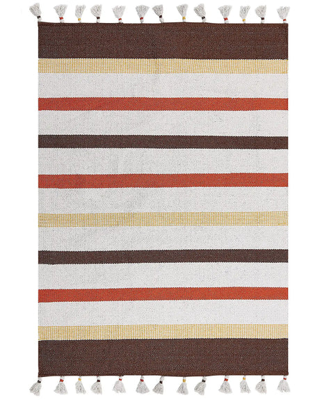 Area Rag Rug Brown and Beige Stripes Cotton 160 x 230 cm Rectangular Hand Woven Beliani