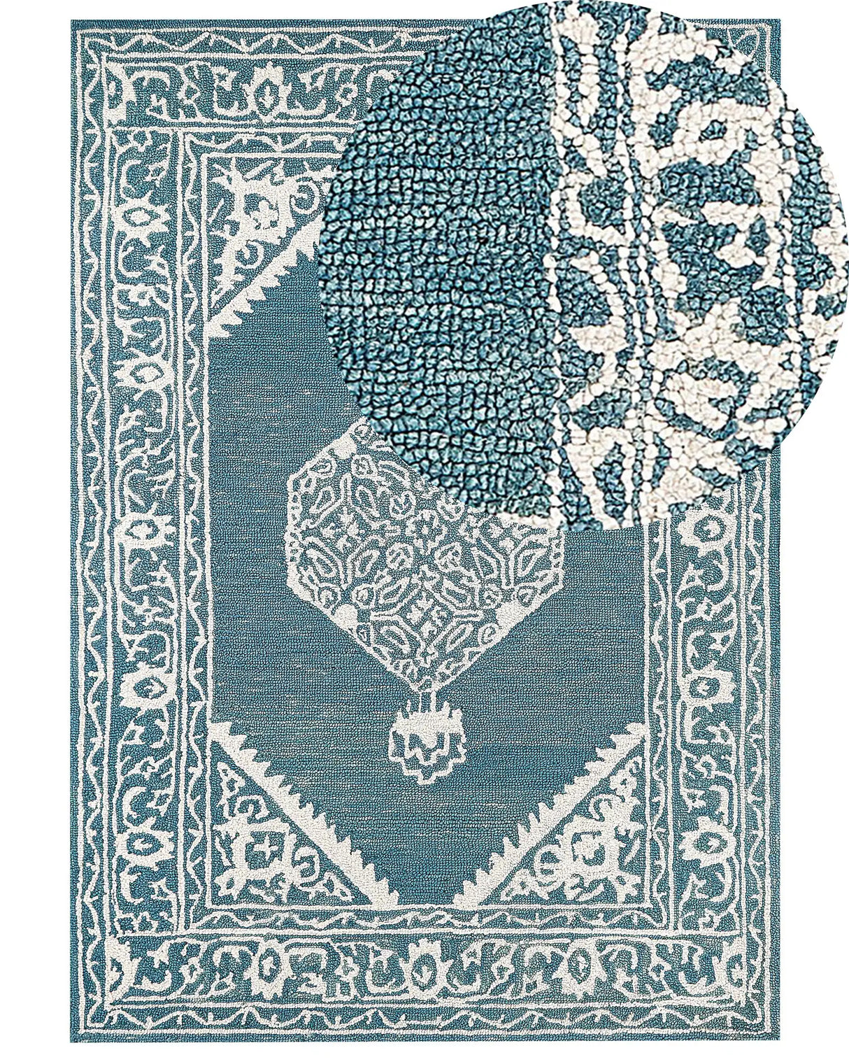 Area Rug White Blue Wool 160 x 230 cm Flat Weave Hand Tufted Oriental Pattern Beliani