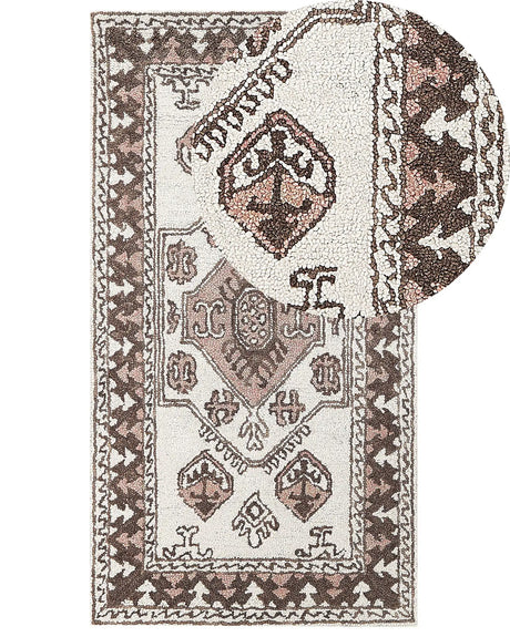 Area Rug Multicolour Wool 80 x 150 cm Hand Tufted Geometric Oriental Pattern Boho Living Room Bedroom Beliani