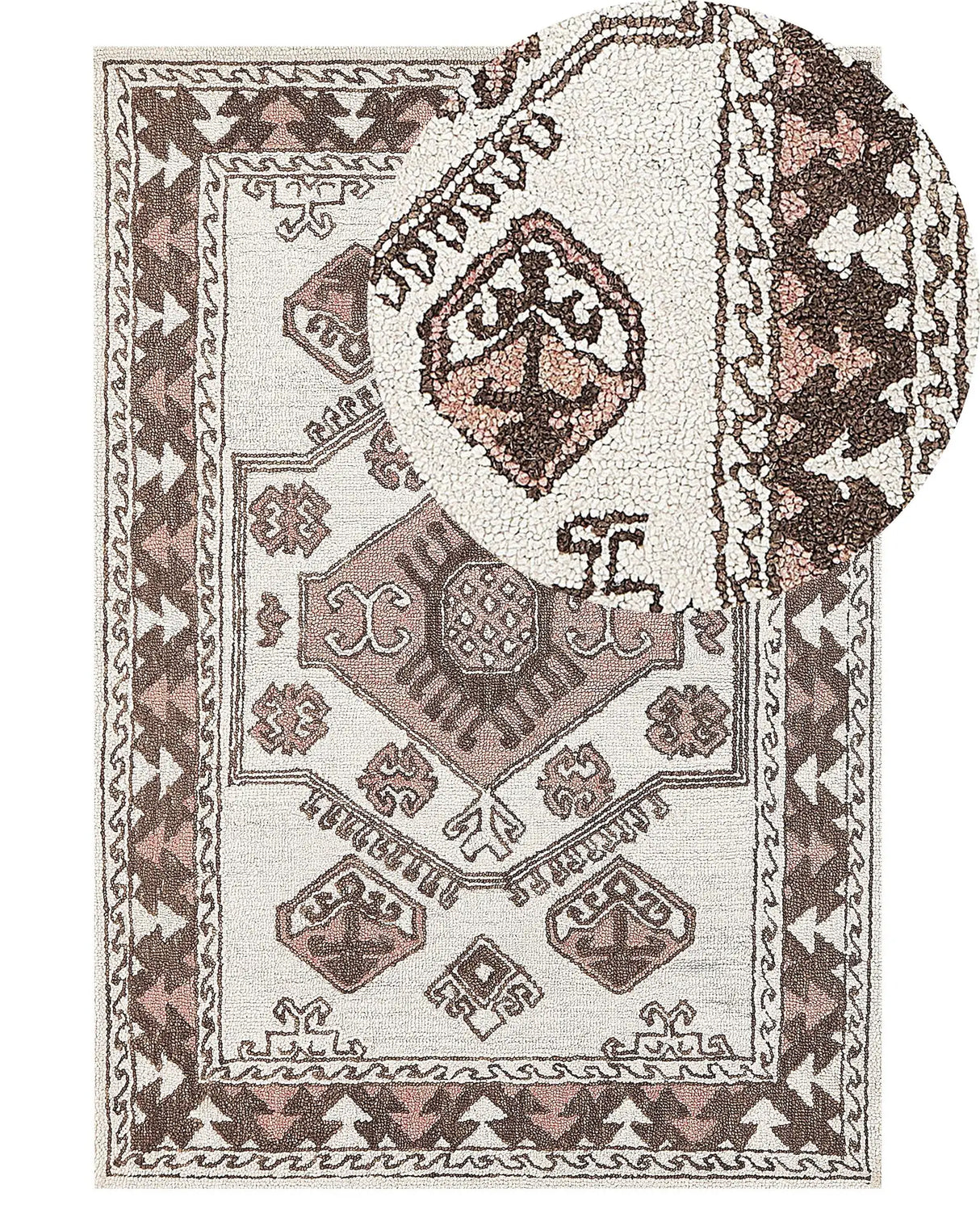 Area Rug Multicolour Wool 140 x 200 cm Hand Tufted Geometric Oriental Pattern Boho Living Room Bedroom Beliani