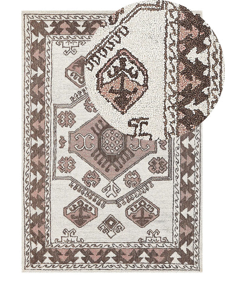 Area Rug Multicolour Wool 140 x 200 cm Hand Tufted Geometric Oriental Pattern Boho Living Room Bedroom Beliani