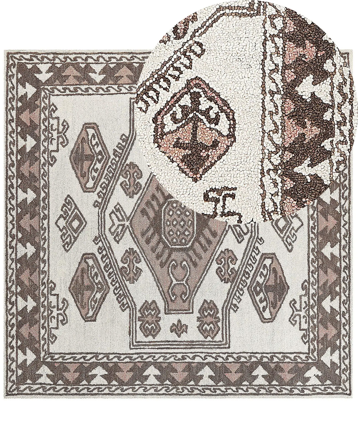 Area Rug Multicolour Wool 200 x 200 cm Hand Tufted Geometric Oriental Pattern Boho Living Room Bedroom Beliani