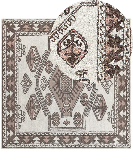 Area Rug Multicolour Wool 200 x 200 cm Hand Tufted Geometric Oriental Pattern Boho Living Room Bedroom Beliani