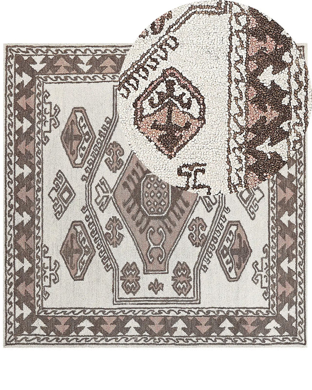 Area Rug Multicolour Wool 200 x 200 cm Hand Tufted Geometric Oriental Pattern Boho Living Room Bedroom Beliani
