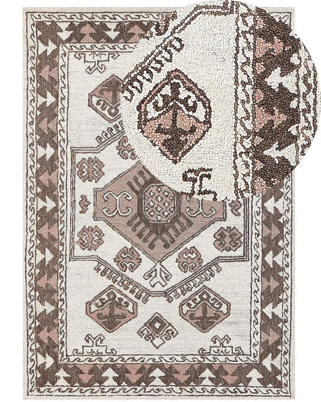 Area Rug Multicolour Wool 160 x 230 cm Hand Tufted Geometric Oriental Pattern Boho Living Room Bedroom Beliani