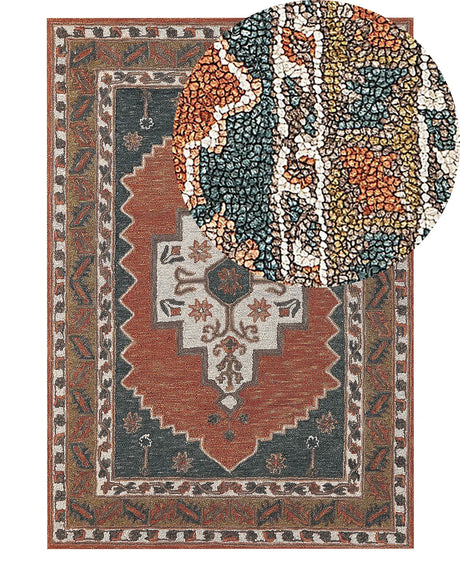 Area Rug Multicolour Wool 140 x 200 cm Hand Tufted Geometric Oriental Pattern Boho Living Room Bedroom Beliani
