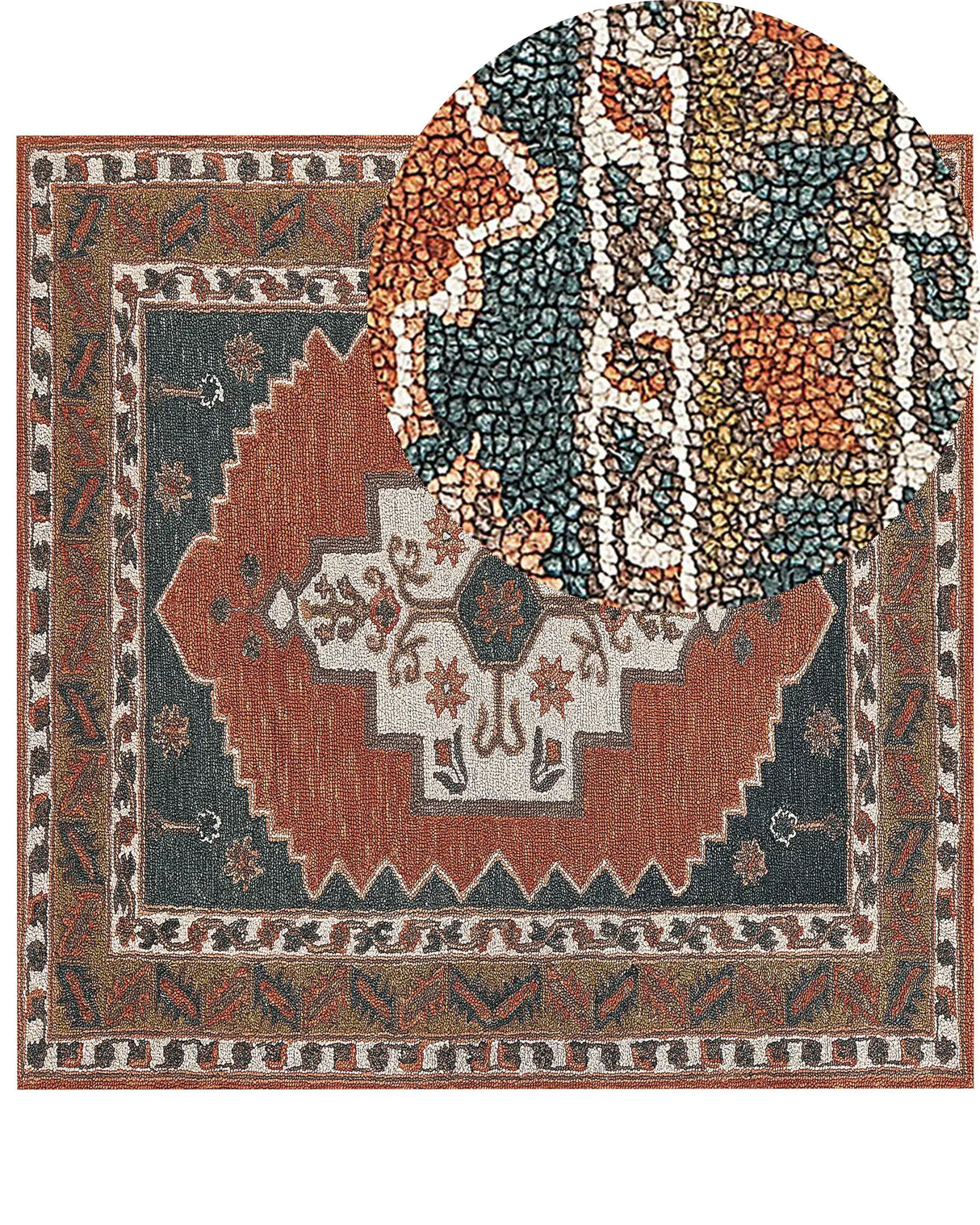 Area Rug Multicolour Wool 200 x 200 cm Hand Tufted Geometric Oriental Pattern Boho Living Room Bedroom Beliani