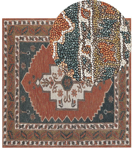 Area Rug Multicolour Wool 200 x 200 cm Hand Tufted Geometric Oriental Pattern Boho Living Room Bedroom Beliani