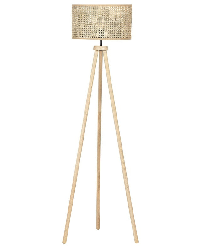 Floor Lamp Natural Rattan Rubber Wood 151 cm Tripod Legs Drum Shade Boho Rustic Living Room Bedroom Beliani