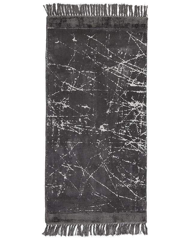 Area Rug Dark Grey Viscose with Cotton Backing with Fringes 80 x 150 cm Style Modern Glam Beliani