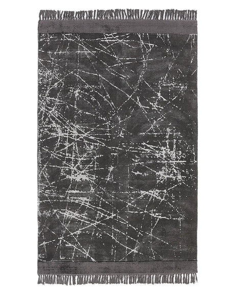 Area Rug Dark Grey Viscose with Cotton Backing with Fringes 140 x 200 cm Style Modern Glam Beliani