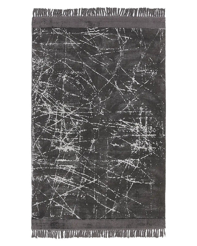 Area Rug Dark Grey Viscose with Cotton Backing with Fringes 140 x 200 cm Style Modern Glam Beliani