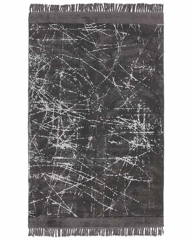 Area Rug Dark Grey Viscose with Cotton Backing with Fringes 160 x 230 cm Style Modern Glam Beliani