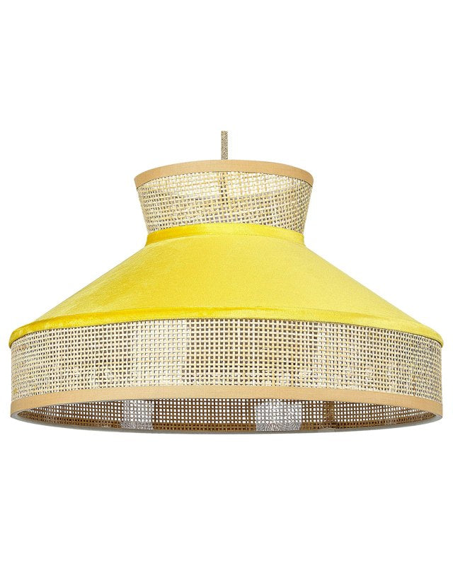 Pendant Lamp Natural Yellow Rattan Velvet Shade Boho Lighting Hanging Light Beliani