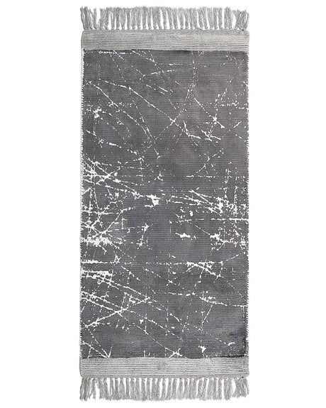 Area Rug Grey Viscose with Cotton Backing with Fringes 80 x 150 cm Style Modern Glam Beliani