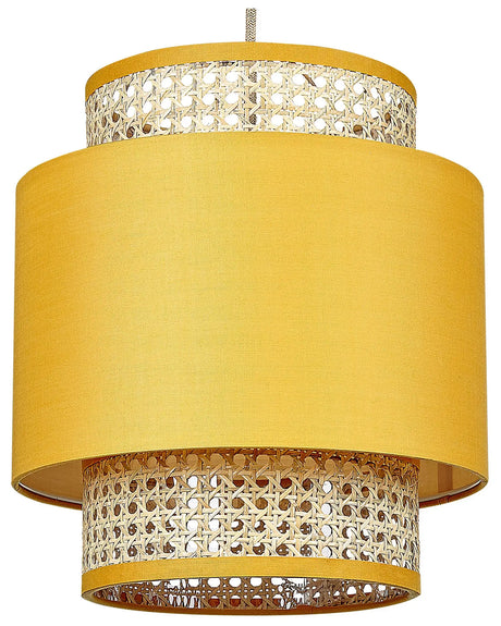 Pendant Lamp Natural Yellow Rattan Fabric Shade Boho Lighting Hanging Light Beliani