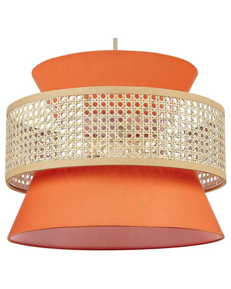 Pendant Lamp Natural Coral Red Rattan Polyester Shade Boho Lighting Hanging Light Beliani