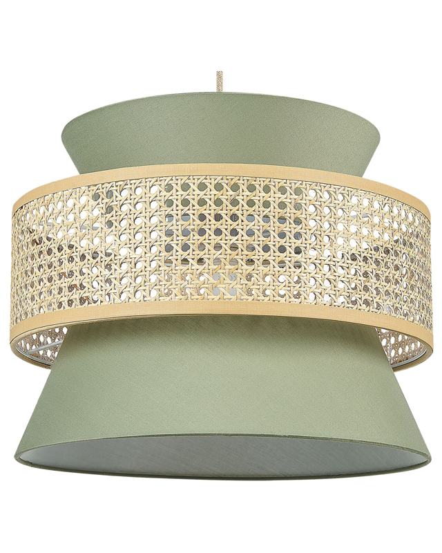 Pendant Lamp Natural Green Rattan Polyester Shade Boho Lighting Hanging Light Beliani