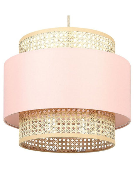 Pendant Lamp Natural Pink Rattan Polyester Shade Boho Lighting Hanging Light Beliani