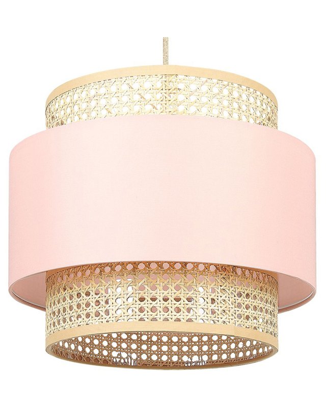 Pendant Lamp Natural Pink Rattan Polyester Shade Boho Lighting Hanging Light Beliani