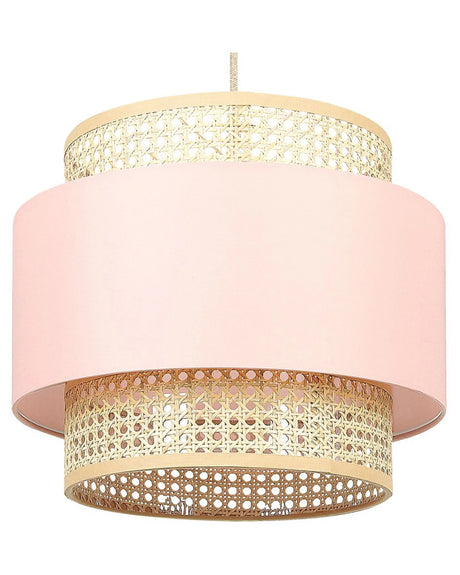 Pendant Lamp Natural Pink Rattan Polyester Shade Boho Lighting Hanging Light Beliani