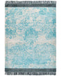 Area Rug Blue and Beige Viscose with Cotton Backing with Fringes 160 x 230 cm Style Vintage Distressed Pattern Beliani