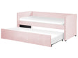 Trundle Bed Light Pink Velvet EU Single Wooden Slats Daybed Glamour Decorative Studs Beliani