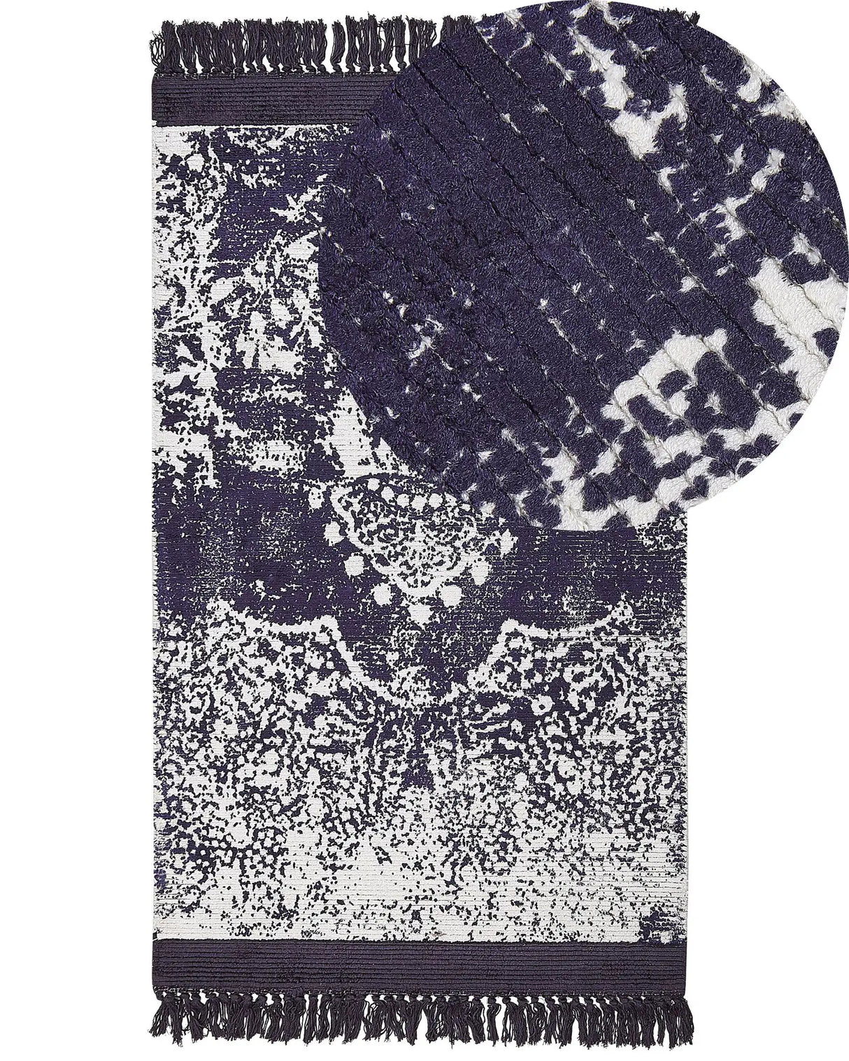 Area Rug Violet and White Viscose with Cotton Backing with Fringes 80 x 150 cm Style Vintage Distressed Pattern Beliani