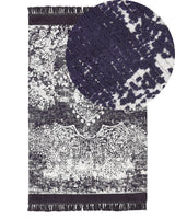 Area Rug Violet and White Viscose with Cotton Backing with Fringes 140 x 200 cm Style Vintage Distressed Pattern Beliani