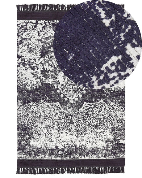 Area Rug Violet and White Viscose with Cotton Backing with Fringes 160 x 230 cm Style Vintage Distressed Pattern Beliani