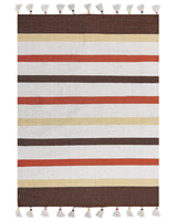 Area Rag Rug Brown and Beige Stripes Cotton 140 x 200 cm Rectangular Hand Woven Beliani