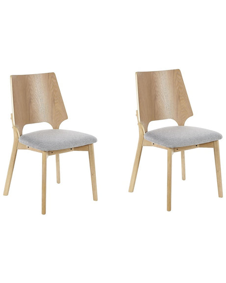 Set of 2 Dining Chairs Light Wood and Grey Plywood Polyester Fabric Rubberwood Legs Armless Retro Traditional Style Beliani