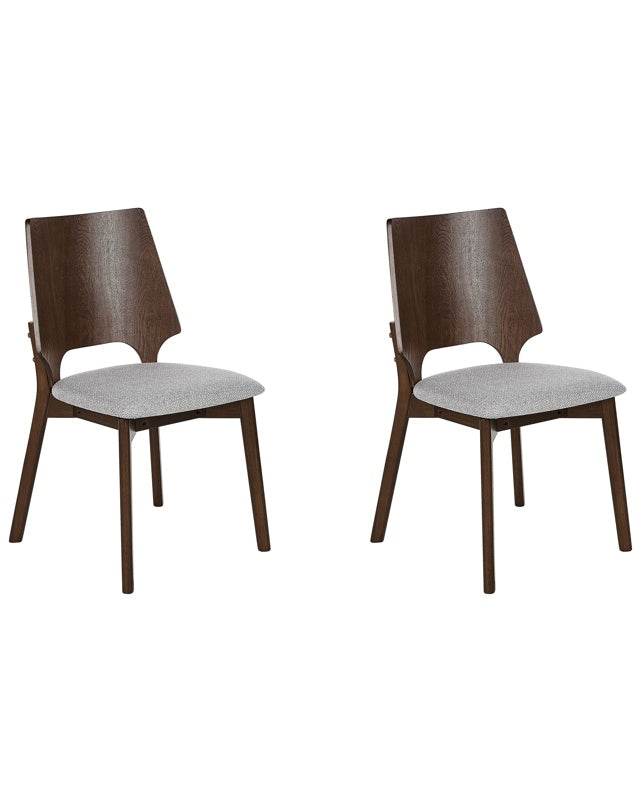 Set of 2 Dining Chairs Dark Wood and Grey Plywood Polyester Fabric Rubberwood Legs Armless Retro Traditional Style Beliani