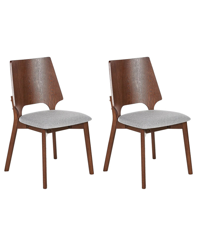 Set of 2 Dining Chairs Dark Wood and Grey Plywood Polyester Fabric Rubberwood Legs Armless Retro Traditional Style Beliani