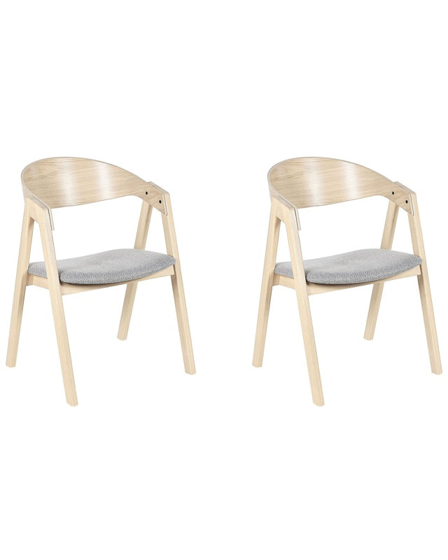 Set of 2 Dining Chairs Light Wood and Grey Plywood Polyester Fabric Rubberwood Legs Retro Traditional Style Beliani