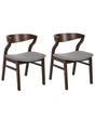 Set of 2 Dining Chairs Dark Wood and Grey Plywood Polyester Fabric Rubberwood Legs Retro Traditional Style Beliani