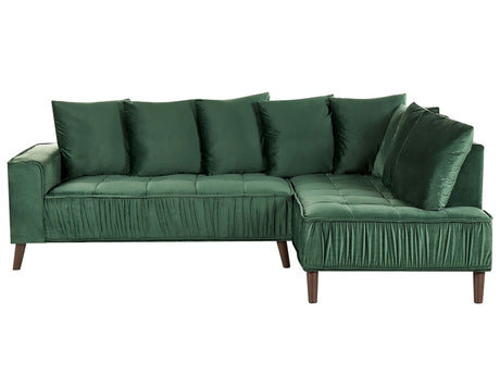 Corner Sofa Dark Green Velvet Fabric Cushions Metal Legs with Wood Finish Beliani